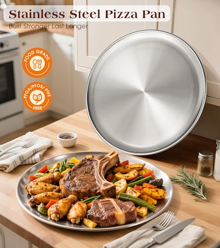 Yuiicaov 12-Inch Stainless Steel Pizza Pan - Durable Round Baking Tray