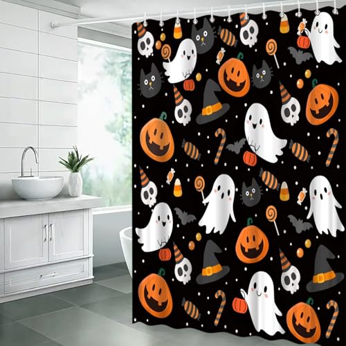 Halloween Ghost Shower Curtain, 70x70 Inch Spooky Gothic Fabric Bathroom Decor