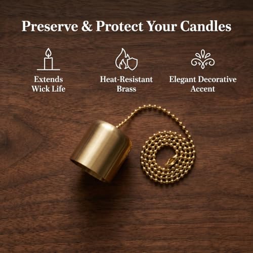 2-Pack Brass Candle Snuffer Caps with Chain - Vintage Wick Extinguisher