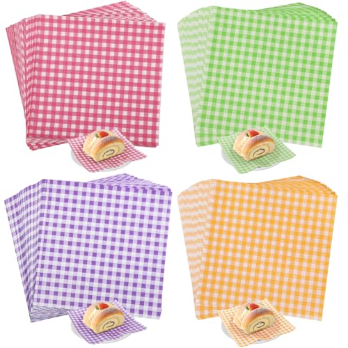 7x7 Inch Baking Parchment Paper - 100 Sheets Gingham Pattern (4 Colors)