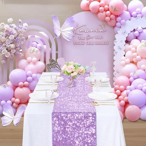 8 Pack Lavender Sequin Table Runners 12x72 Inch for Wedding Party Decor