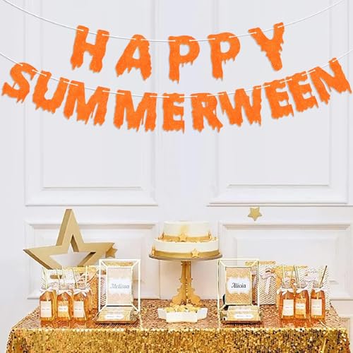 Happy Summerween Banner - Orange Glitter Halloween Party Decor