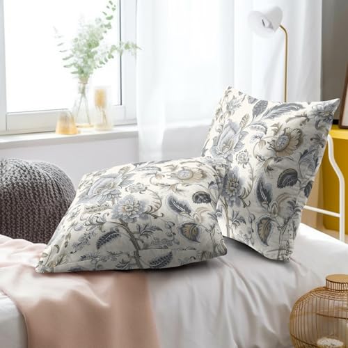 Chinoiserie Gray Floral Throw Pillow Covers 18x18 Inches - Set of 2