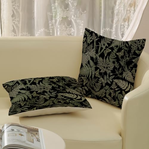 Sage Green Botanical Pillow Covers 18x18 - Set of 2
