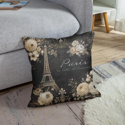 Emvency Eiffel Tower Throw Pillow Cover 20x20 Inch, Soft Velvet Case