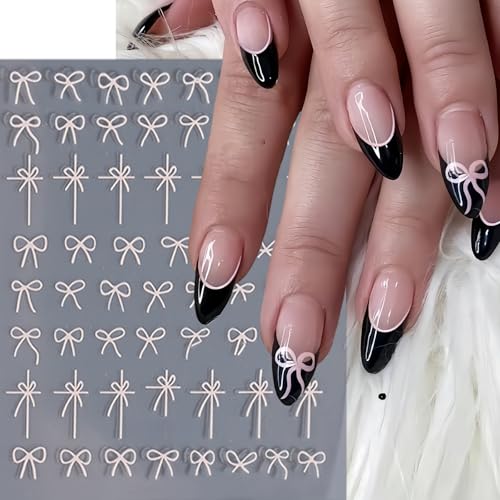 Quezadyl 8 Sheets 3D Self-Adhesive Bow Nail Art Stickers Cute Bowknot Decals