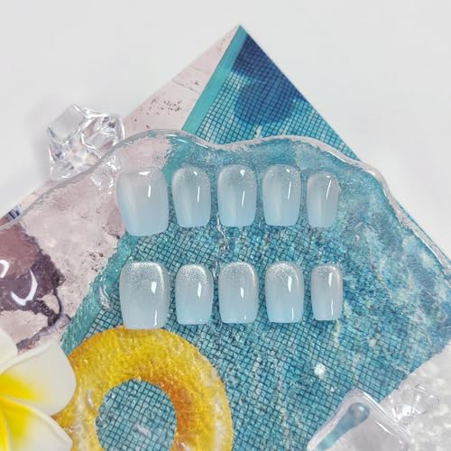 Short Square Press On Nails 3D Flower Glitter Fake Nails Handmade Kit