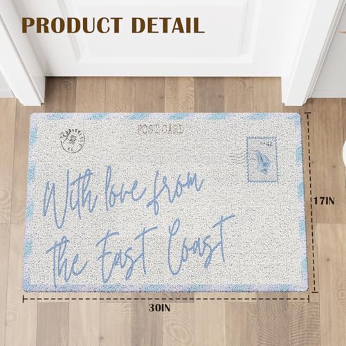 Coquette Blue Striped Beach Doormat - 17x30 Inch Indoor/Outdoor Mat