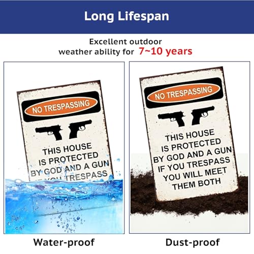 Protected by God and Gun Sign-Tin Funny Warning Signs for Outdoor