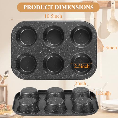 Walooza 6-Cup Nonstick Muffin Pan, Carbon Steel Cupcake Baking Tray