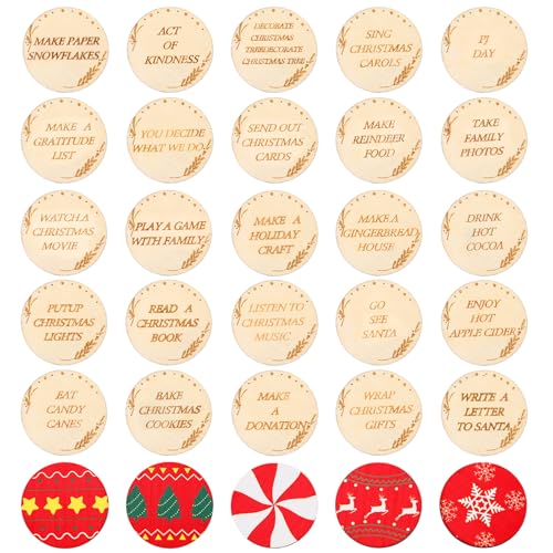 Jansun 25-Piece Wooden Christmas Countdown Tokens Set