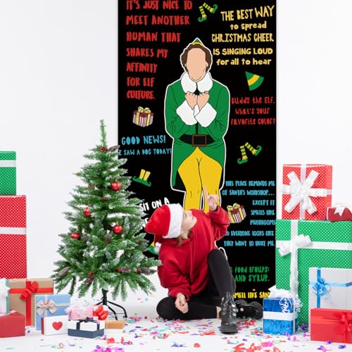 Funny Christmas Banner - Red & Green Elf Movie Decor, 71x35in