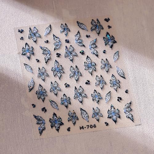 5D Embossed Floral Nail Art Stickers Holographic Laser Spring Flower Decals