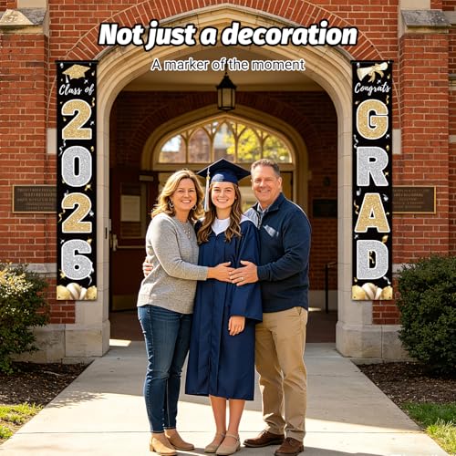 Class of 2026 Graduation Banner - Elegant Black Porch Sign