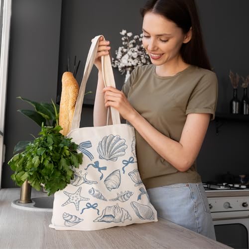 Ocean Beach Blue Shell Reusable Canvas Tote Grocery Shopping Bag
