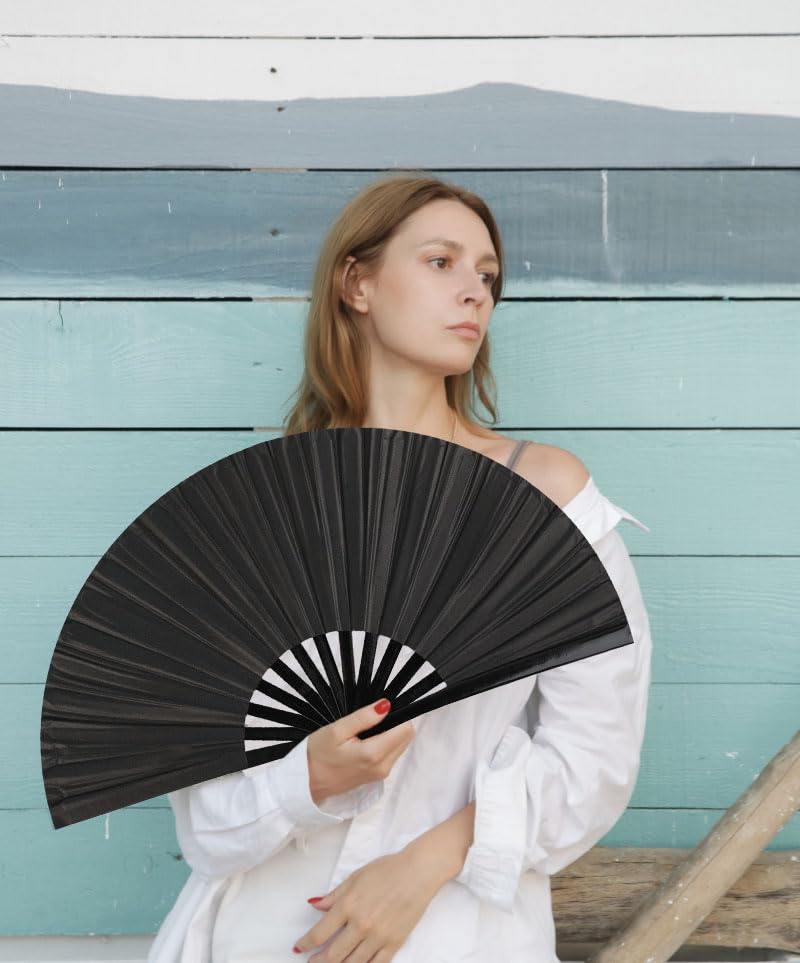 Large Black Folding Hand Fan for Dance Parties & Festivals