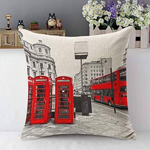 Mugod London City Throw Pillow Cover, 18x18 Inch Decorative Cotton Linen Case