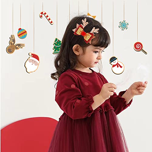 DINPREY Christmas Antler Hair Bows Sequins Alligator Clips for Girls