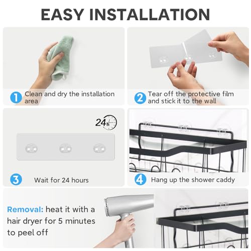 6 Pack Adhesive Hooks for Shower Caddy - No Drilling, Waterproof
