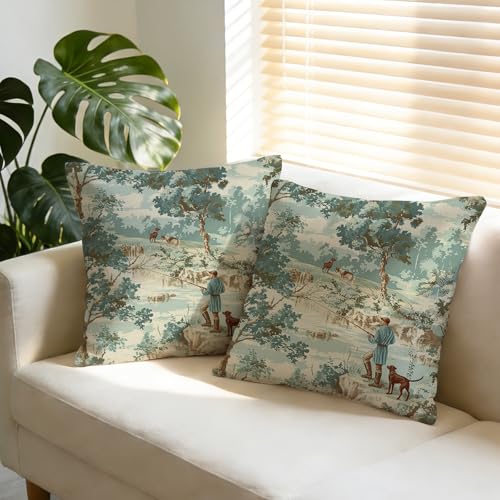 Fjfz French Country 18x18 Inch Decorative Throw Pillow Covers Set of 2 - Cotton Linen