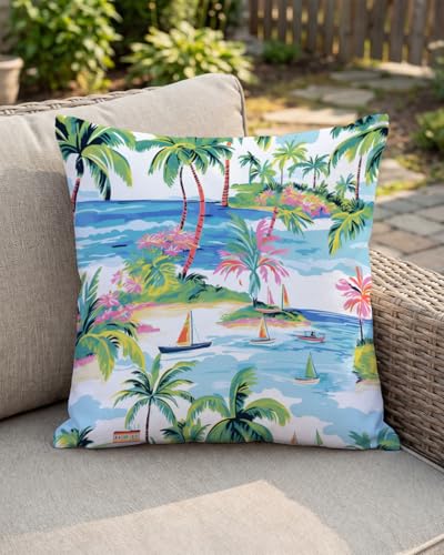 Beach Tropical Island Throw Pillow Cover 18x18 Inch - Soft Coastal Decor
