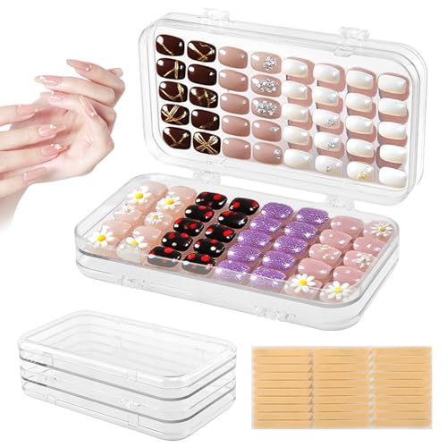 Tri-Fold Press On Nail Organizer Case with Adhesive Strips - Clear Storage Box