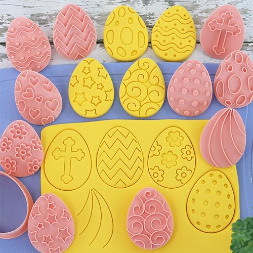 10-Piece Easter Egg Cookie Cutter Set - 3D Plastic Stamps for Baking