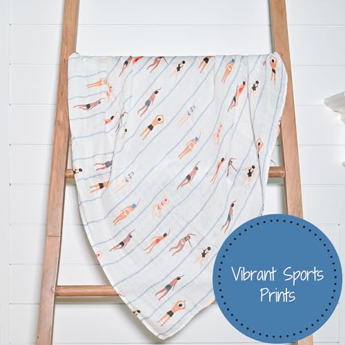 LollyBanks Baby Muslin Swaddle Blanket - Born to Swim Print