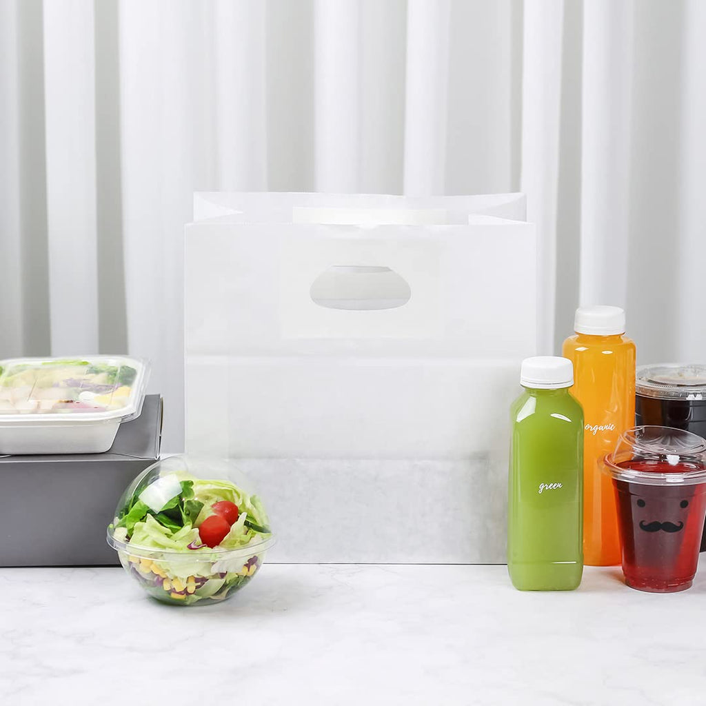 Restaurantware-Bag Tek 11 x 7 Inch Paper Take Out Bags, 100 With Handles Paper Shopping Bags - Rectangle, Medium, White Paper Gift Bags, Sturdy, For Shopping, Parties, Or Take Out