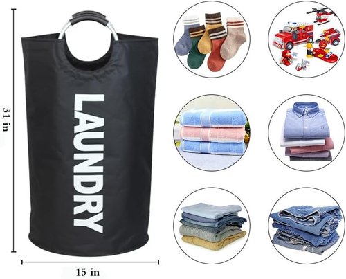 3 Pack Waterproof Laundry Basket | 90L Dirty Clothes Hamper with Foam Handles - Black