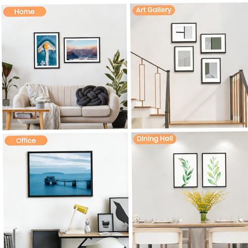 8x10 Black Picture Frame for Wall Display - Fits 5x7 with Mat