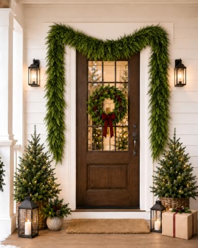 9 FT Artificial Christmas Cedar Garland - 2 Pack Real Touch Pine Greenery