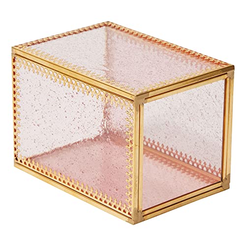 Glamlily Vintage Pink Glass Makeup Brush Holder with Gold Brass Frame