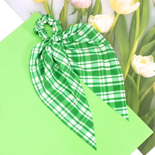 Budsmile Green Plaid Hair Scrunchies for Women Irish St. Patrick's Day Hair Bows