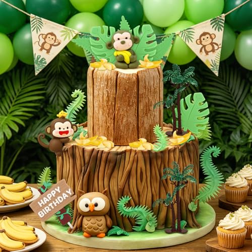 Monkey Cake Toppers Set - 18 Pcs Jungle Theme Birthday Decorations