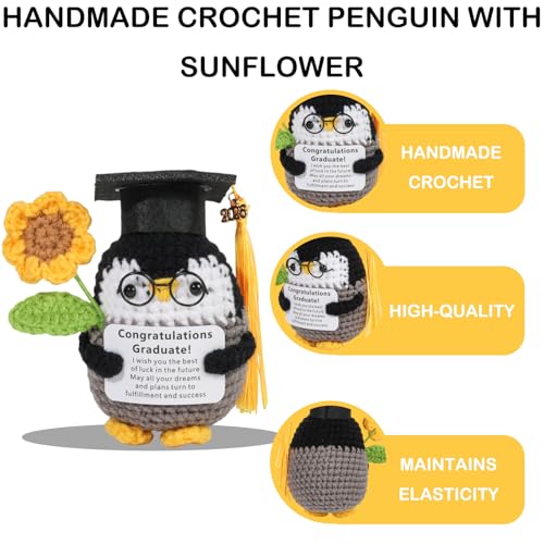 LGIBBOW Positive Crochet Penguin Gift for Graduation, Stress Relief Decor, Cute Handmade Animal