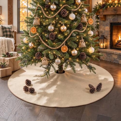Yuboo 48-Inch Burlap Fall Tree Skirt - Rustic Farmhouse Christmas Decor, Large