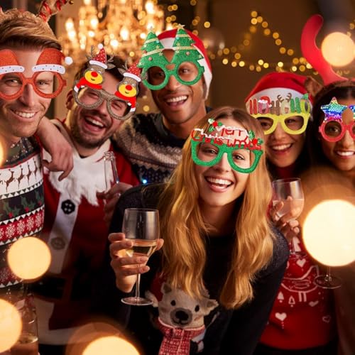 12Pcs Christmas Glitter Glasses Set for Holiday Party Costume Fun - One Size