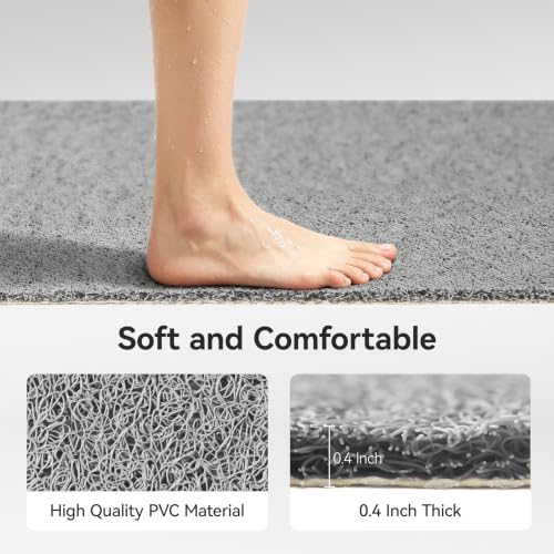 Asvin Non-Slip Loofah Shower Mat, Quick-Dry PVC Bath Mat, 24x16 Inch, Grey