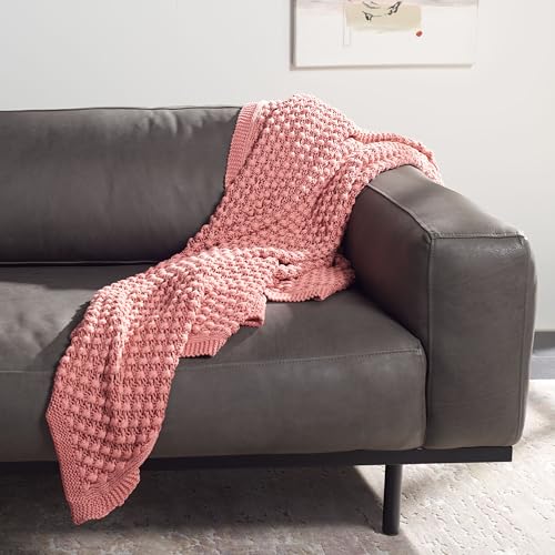SAFAVIEH Home Collection Larza Pink 50 x 60-inch Knit Sofa Chaise Lounge Club Chair Living Room Bedroom Decorative Throw Blanket