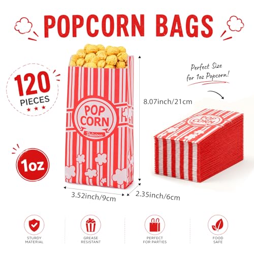 120 Pack 1oz Paper Popcorn Bags for Movie Nights & Snacks