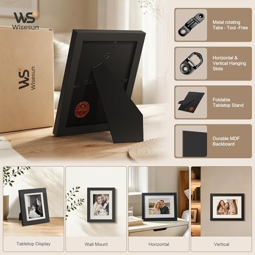 5x7 Black Picture Frame with Tempered Glass - Versatile Design