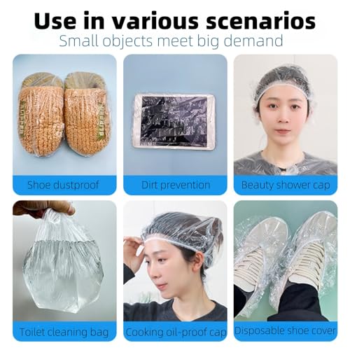 100PCS Disposable Clear Plastic Shower Caps - Large Waterproof Hair Caps