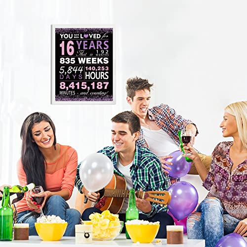 Sweet 16 Party Poster - Black Purple 11x14 Birthday Decor
