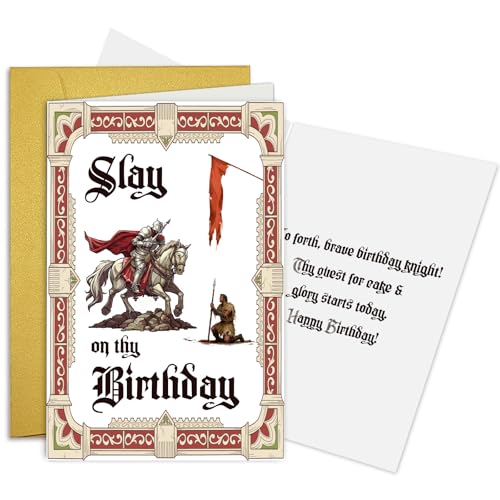 Funny Medieval Knight Birthday Card - Retro Slay on Thy Birthday Card