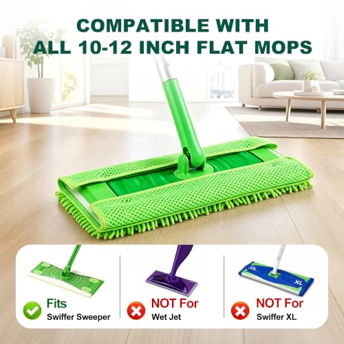 Green Microfiber Mop Pads for Swiffer Sweeper - 1 Base & 10 Reusable Refills