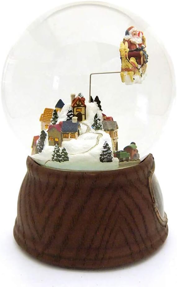 Regine Switzerland Musical Christmas Snow Globe - 6.25" Brown and White Santa with Train