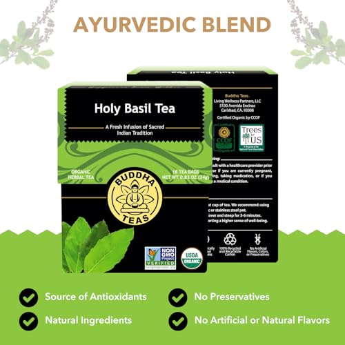 Buddha Teas Organic Holy Basil Herbal Tea - Caffeine Free, 18 Tea Bags