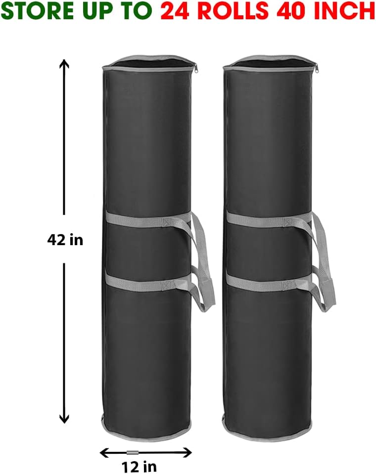 ProPik Wrapping Paper Storage Bag - Heavy Duty Gift Wrap Organizer | 2 Pack Holds 48 Rolls, 40" Long | Black