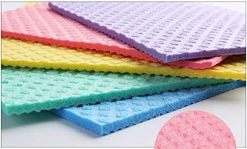 Reusable Cellulose Sponge Cloths 5pcs - Absorbent Eco-Friendly Kitchen & Car Wipes (Random Color, Vacuum Pack)